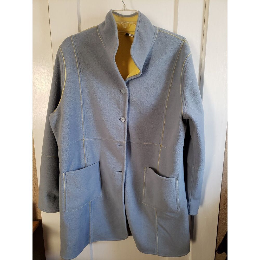 Susan Graver Womens size‎ XL Polar Fleece Reversible Coat sky blue /Yellow